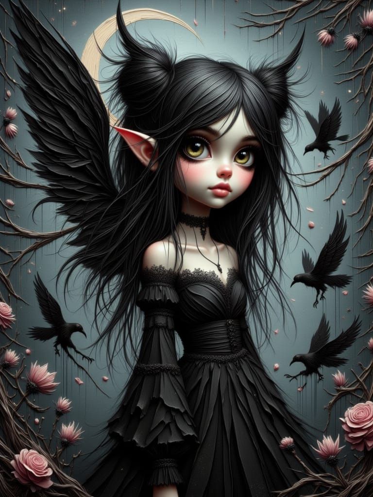 Gothic Vampire Girl with Spectral Ravens
