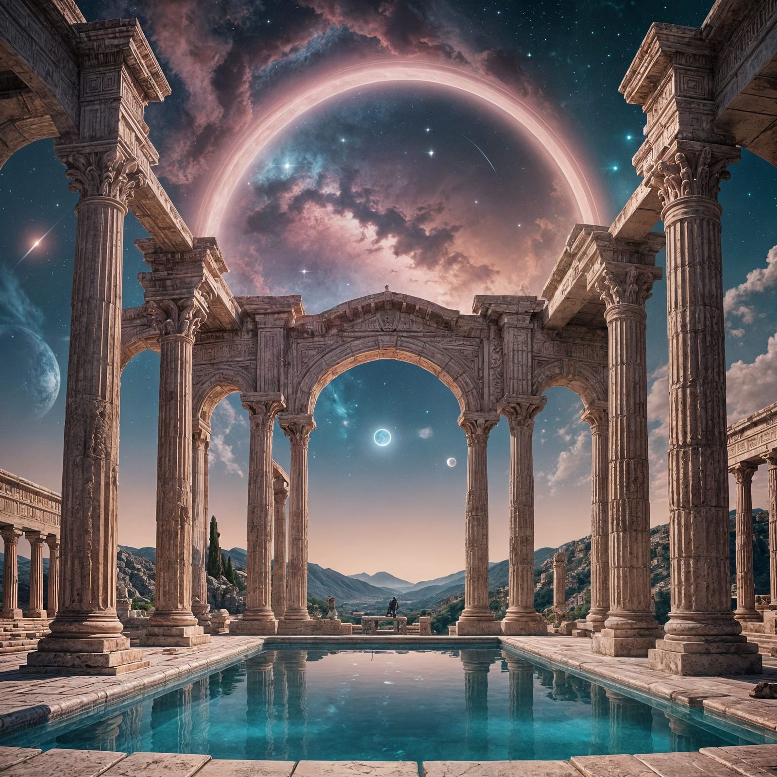 Vaporwave Pool Overlooking Deep Space