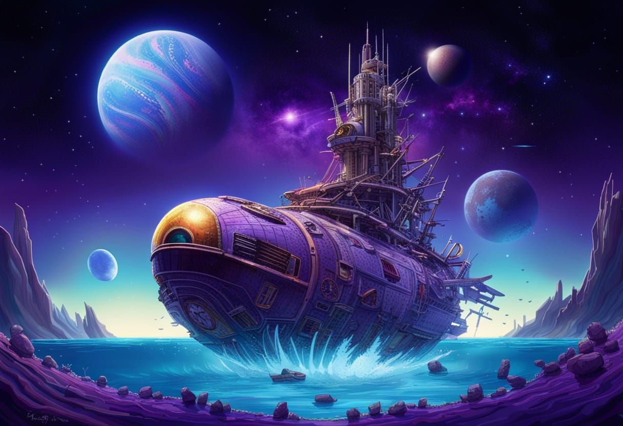 Sunken Spaceship on Distant Water Planet