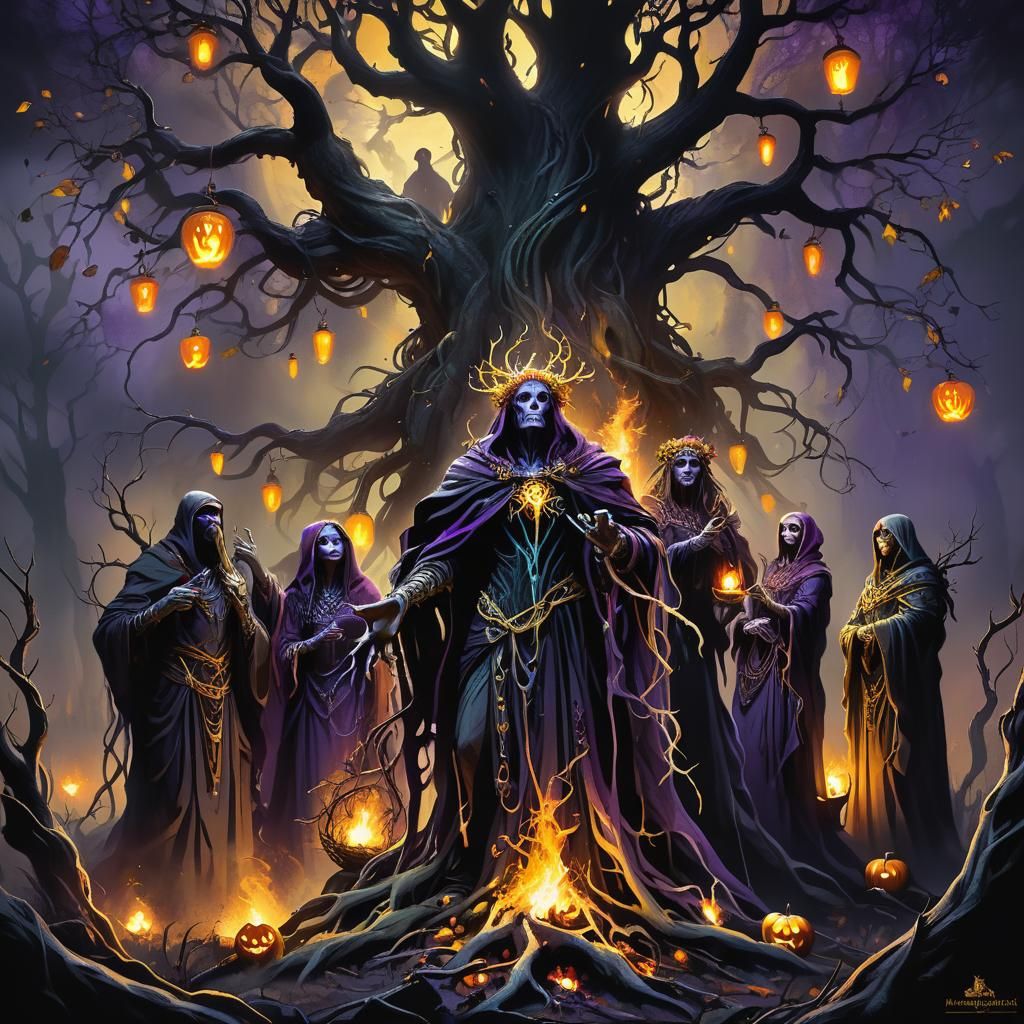 Ancestral Gathering: Dark Fantasy Samhain Concept Art