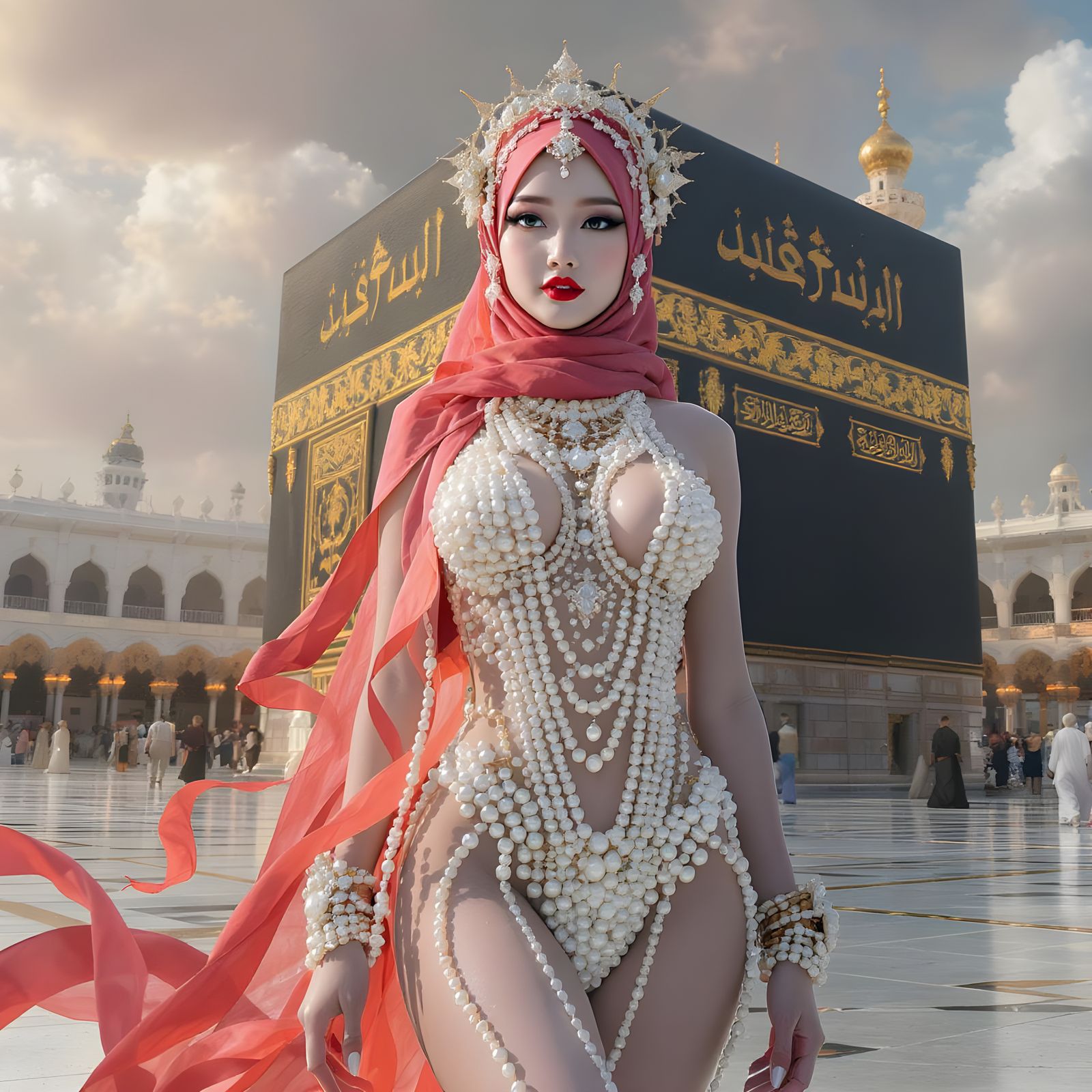 Elegant Hijab with Pearl Bikini at the Ka'bah