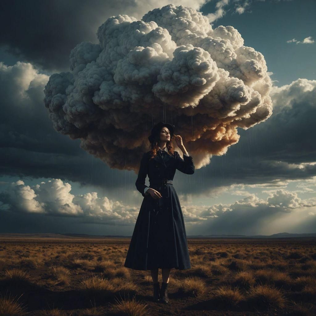 Dynamic Cloudbusting Scene in Vintage Style
