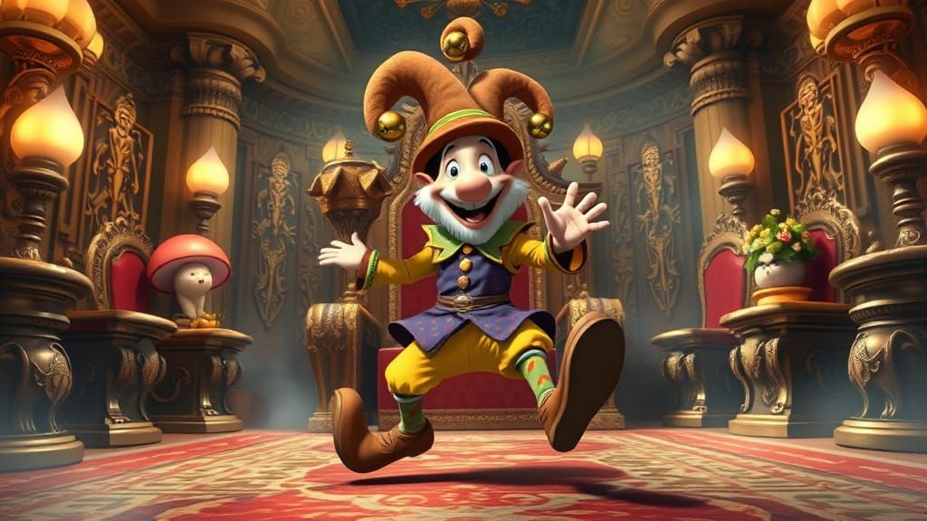 Merrymaking Jester Enters King Morel Fungus's Throne Room wi...