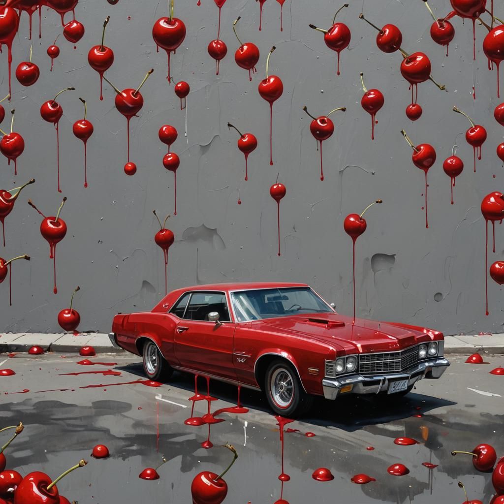 Cherry Red ZZ Top Car in Splash Art Style