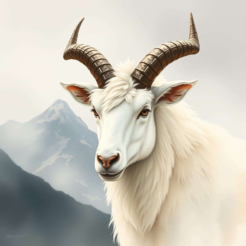 Ethereal Kirin with Ram Horns in Watercolor Style