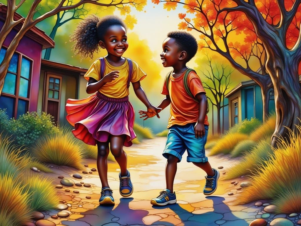 African American Children at Play in Vibrant Schoolyard