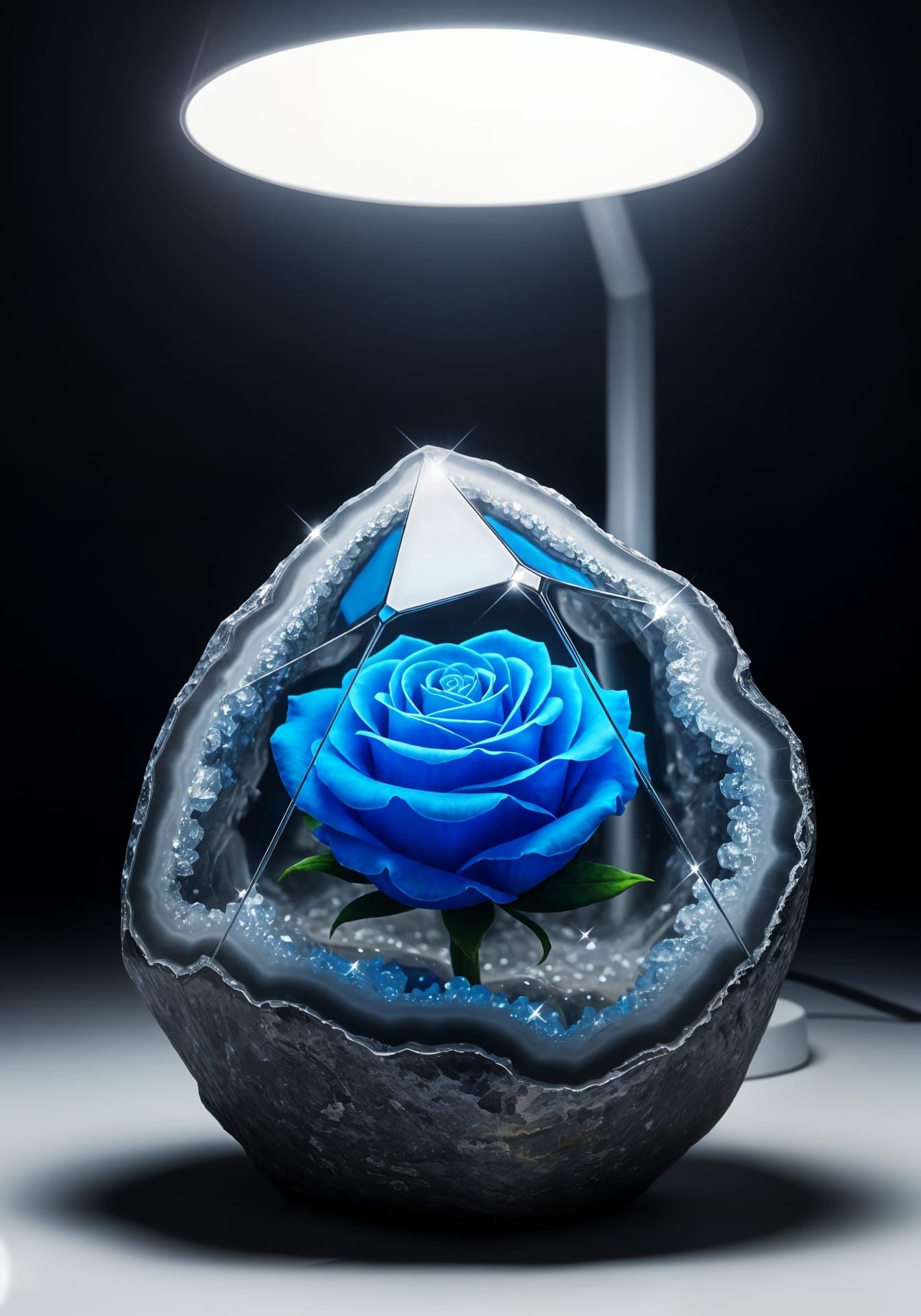 Blue Rose in Crystal, Oil Painting Style