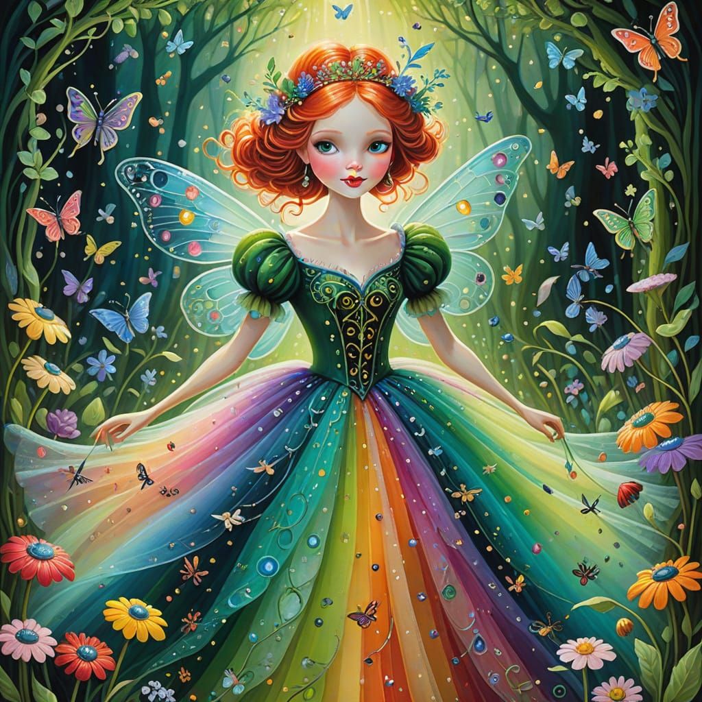 Whimsical Fairy Godmother in Vibrant Folk Art