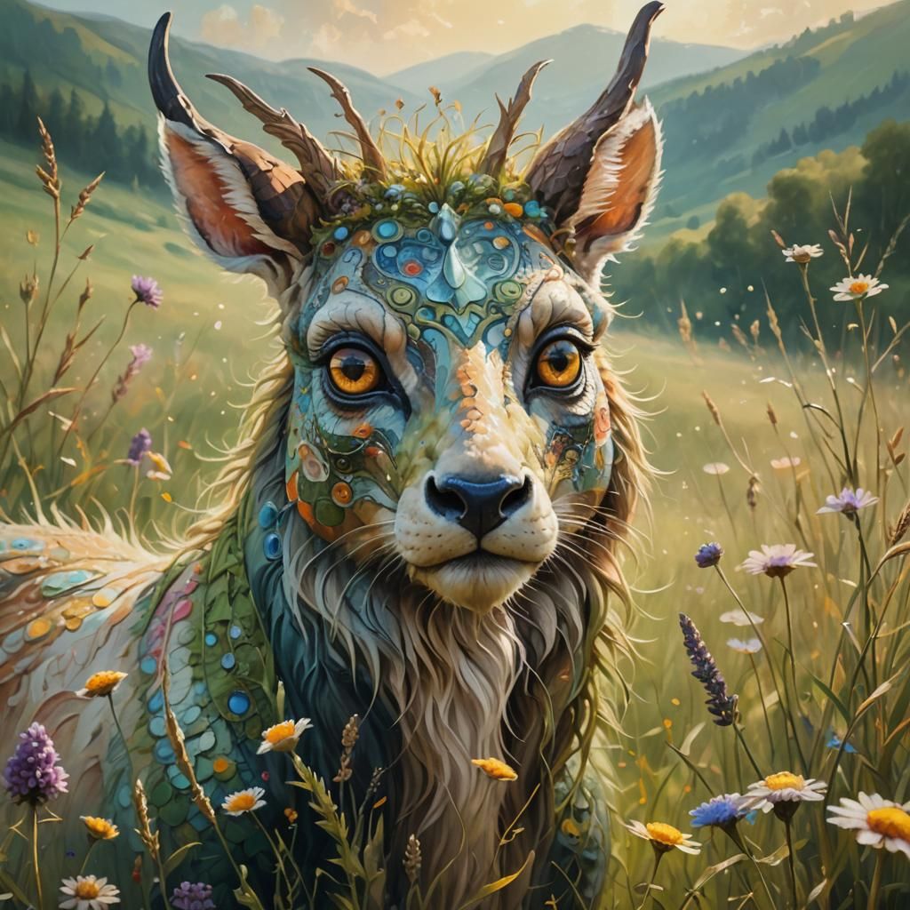 Dreamy Surreal Creature in Sunlit Meadow