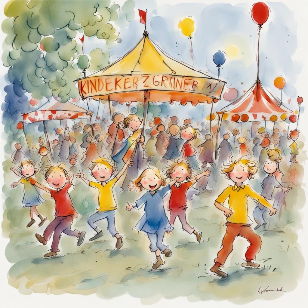 Children at the Carnival in Illustration Style