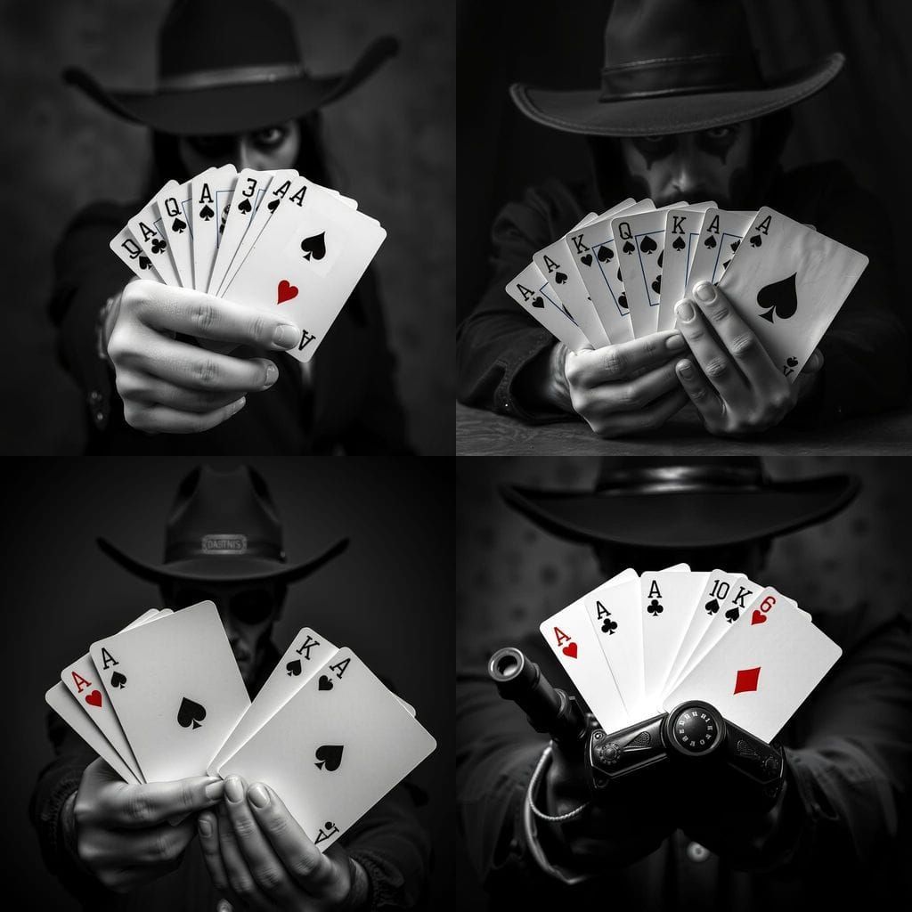 Gunslinger Poker Hand Aces Eights Grayscale Portrait
