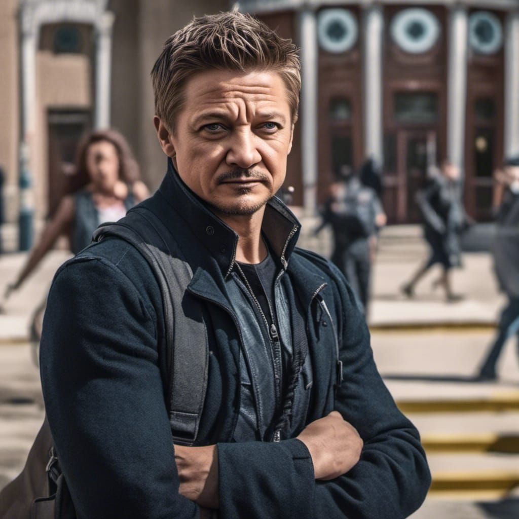 Reporter Outside Police Station in Dystopian Sci-Fi