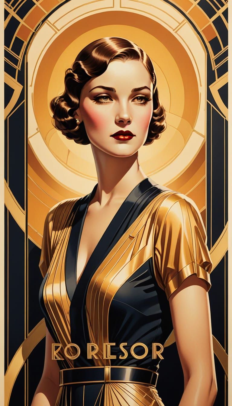 Glamorous 1930s Girl Advert in Art Deco Style