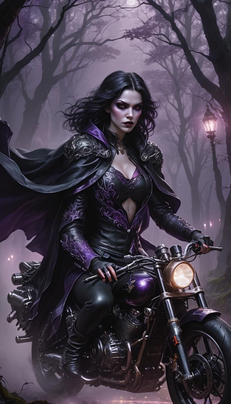 Vampiress on Motorbike in Dark Fantasy Art