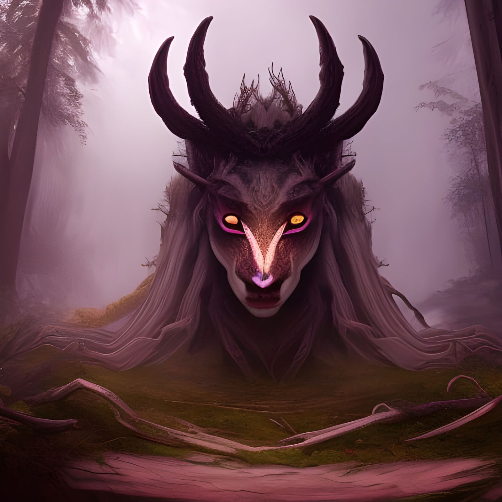 Mystical Yoni Face Creature in Forest Concept Art