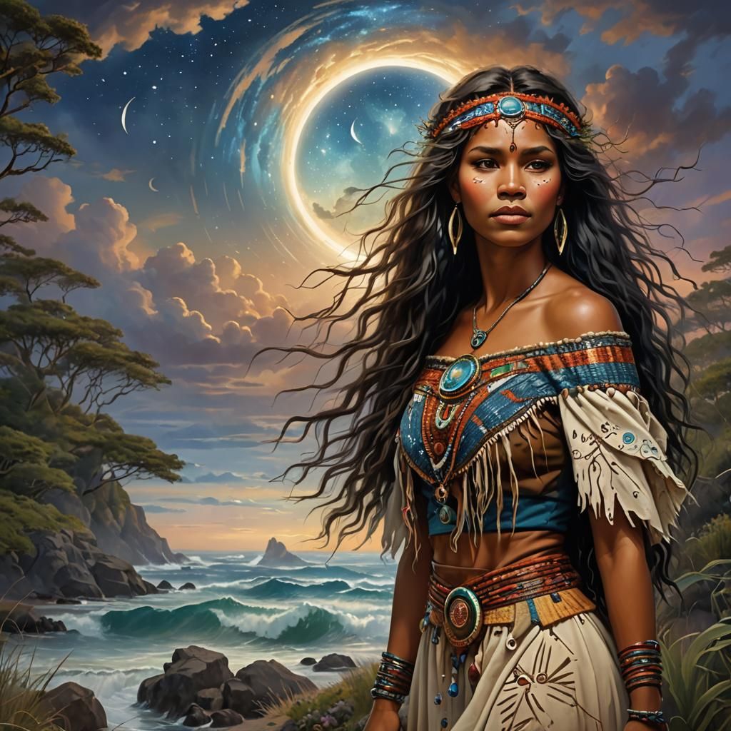 Aboriginal Woman with Kangaroos in Digital Art