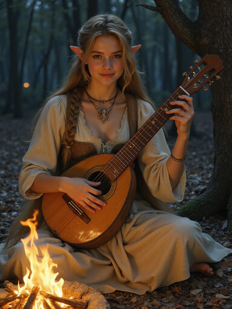 Ethereal Elf Bard in Enchanted Evening Attire