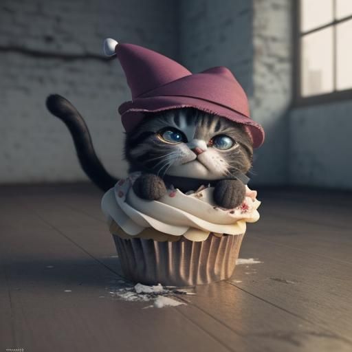 Sad Chibi Cat Birthday in Abandoned Building