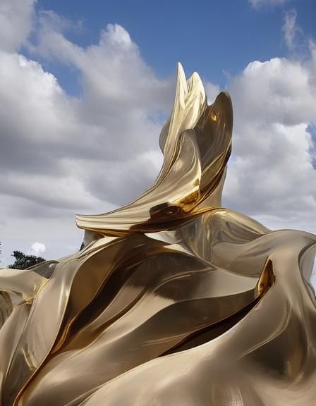 Distorted Gold and Porcelain Wave Sculpture