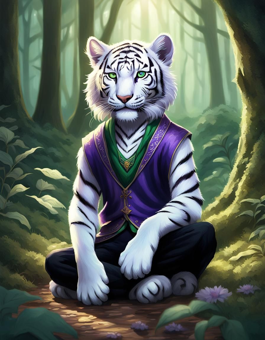 White Tiger Cub Sorcerer in Anime Style