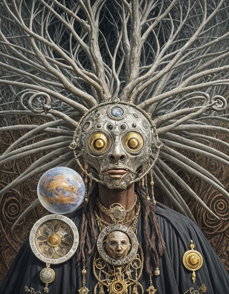 African Voodoo Priest in Magic Realism Style