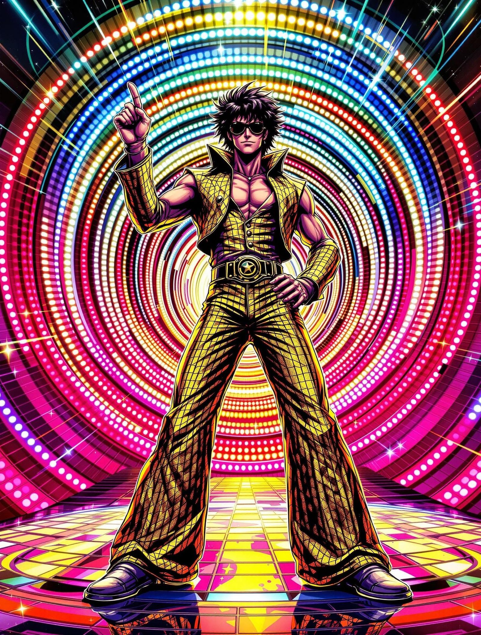Anime Disco Hero Striking a Powerful Pose