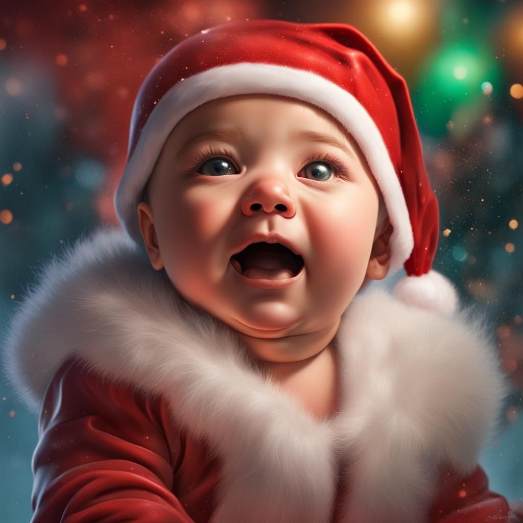 Hyperrealistic Santa Baby Girl in Splash Art Style