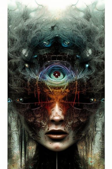 Ethereal Horror Portrait with Cosmic Lightning