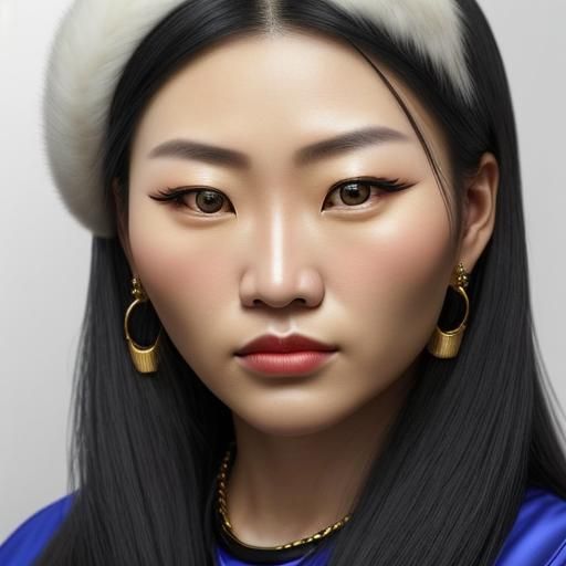 Portrait of a Proud Mongolian Woman with Golden Earrings