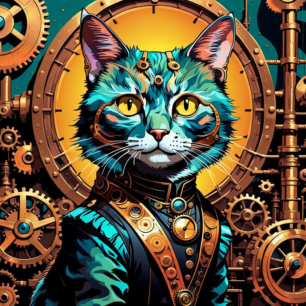 Steampunk Cat Portrait in Victorian Laboratory