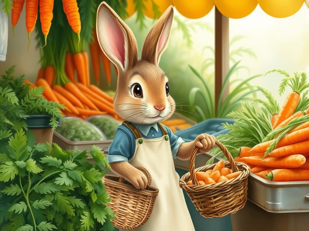 Rabbit Purchases Carrots in Beatrix Potter Style