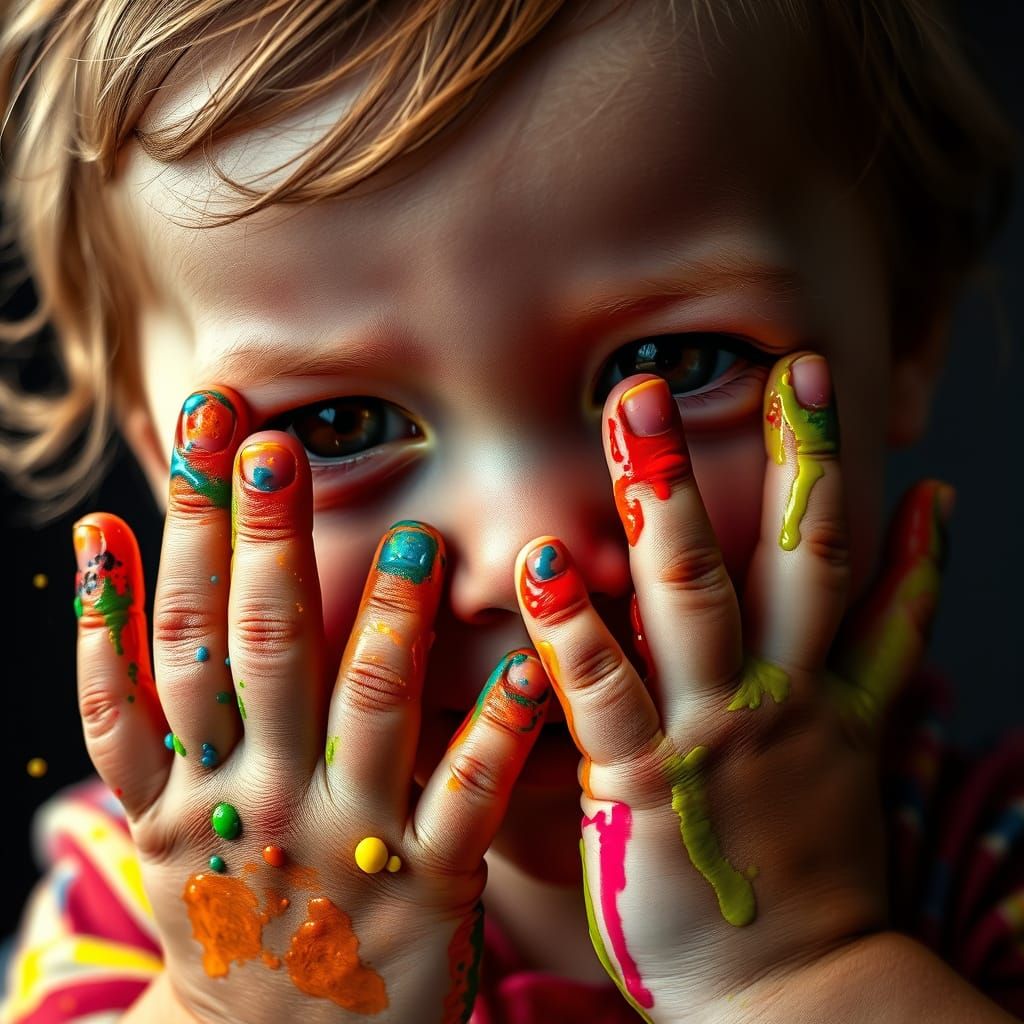 Vibrant Fingerpaint Portrait in Renaissance Style