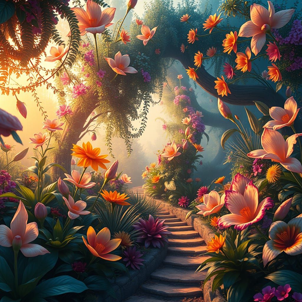 Fantasy Floral Landscape in Vibrant Colors