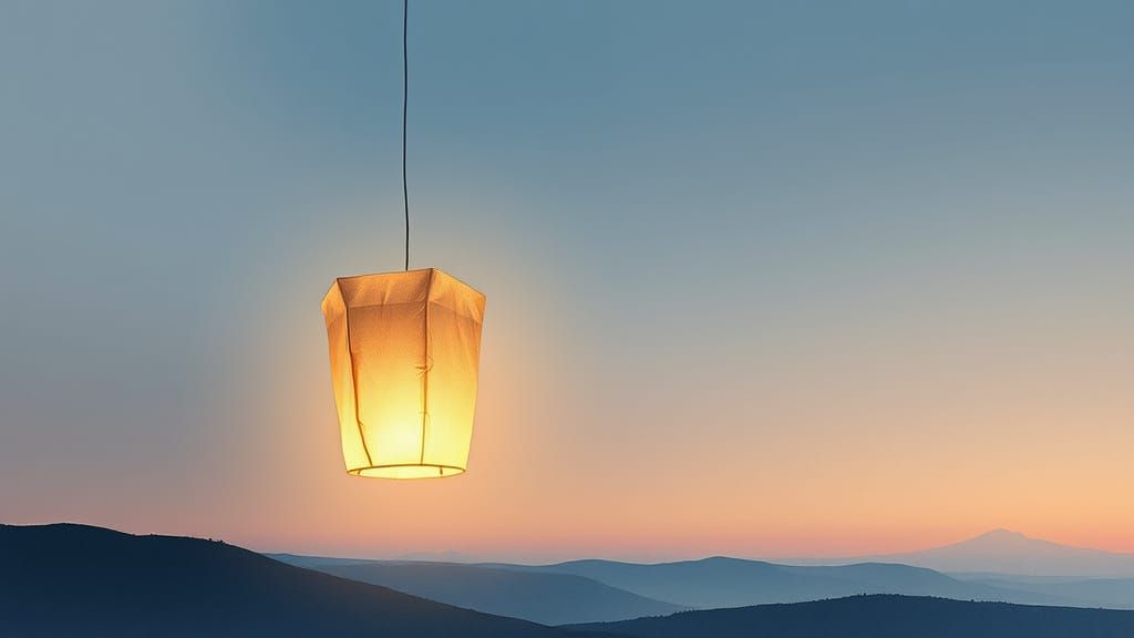 Delicate Paper Lantern Floats in Twilight Sky