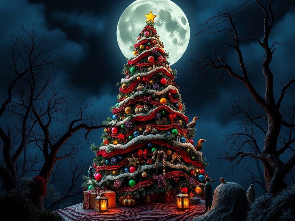 Realistic Nightmare Before Christmas Tree in Deep, Vibrant C...