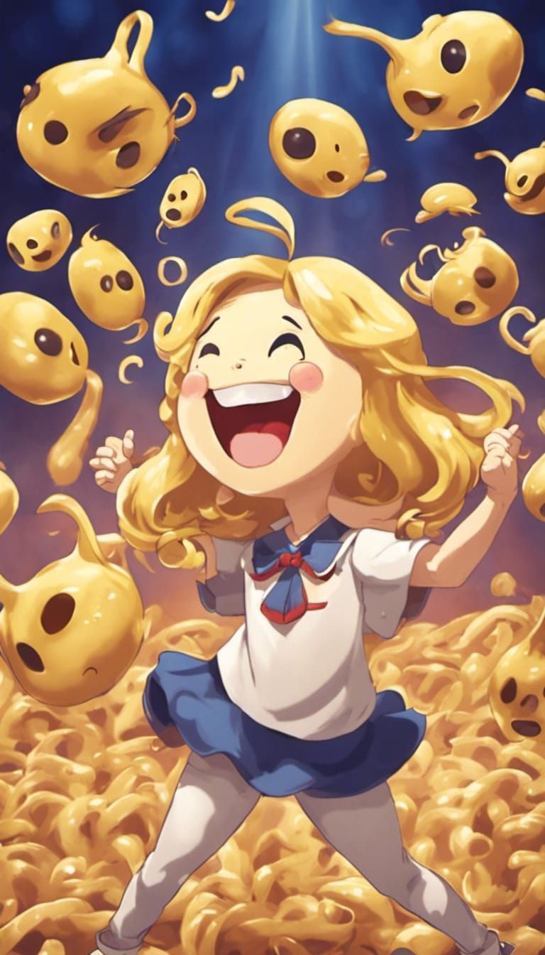 Happy Sailor Moon cartoon with some crazy yellow blob creatures