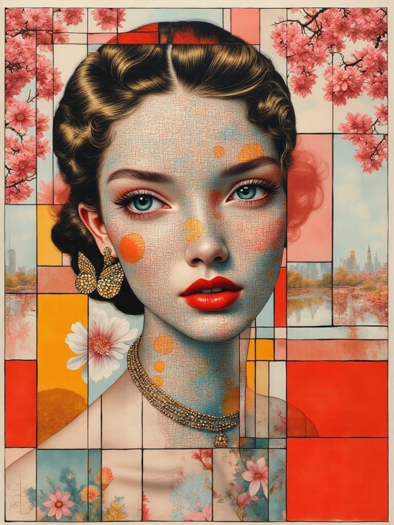 ASCII Art Overlay of Abstract Geometric Pin-Up