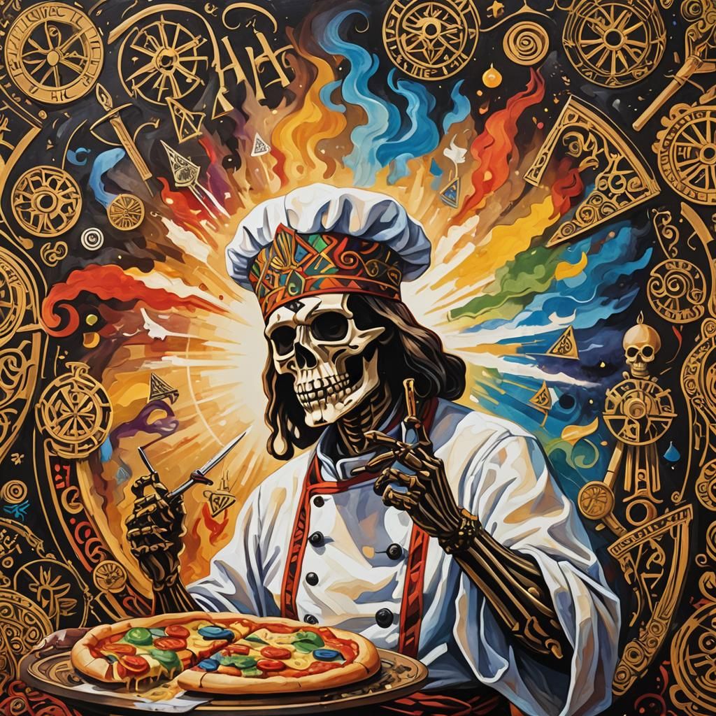 Cubist Chef Death Designs a Tarot Pizza