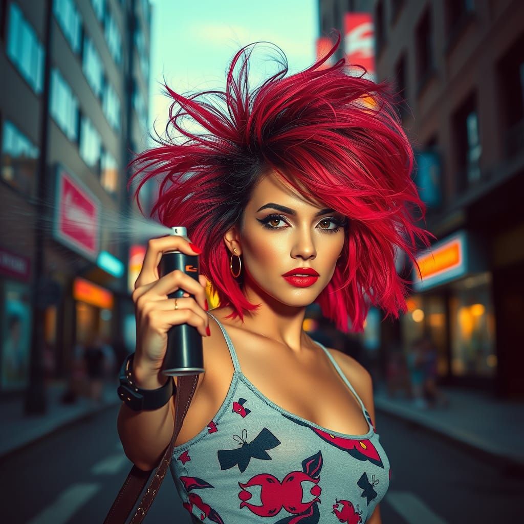 Edgy City Woman with Bouncy Hair in Futuristic Style