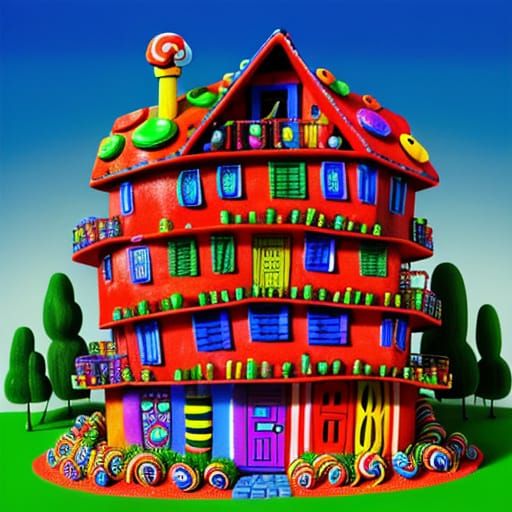 Whimsical Candy House in Vibrant Hundertwasser Style