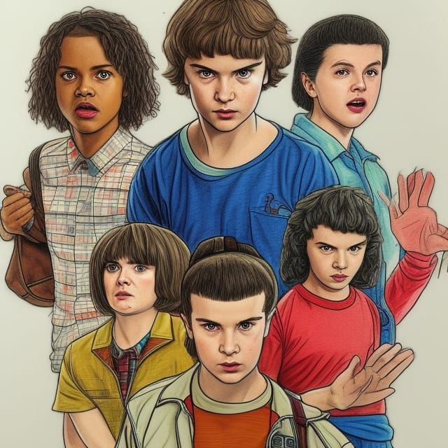 Child's Drawing of Stranger Things Scenes