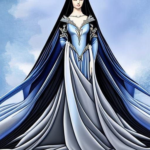 Elven Queen in Blue Silk Dress