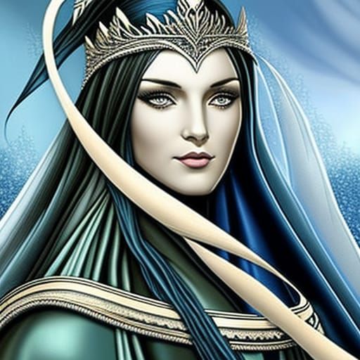 Elegant Elven Queen Portrait in Graphic Art Style
