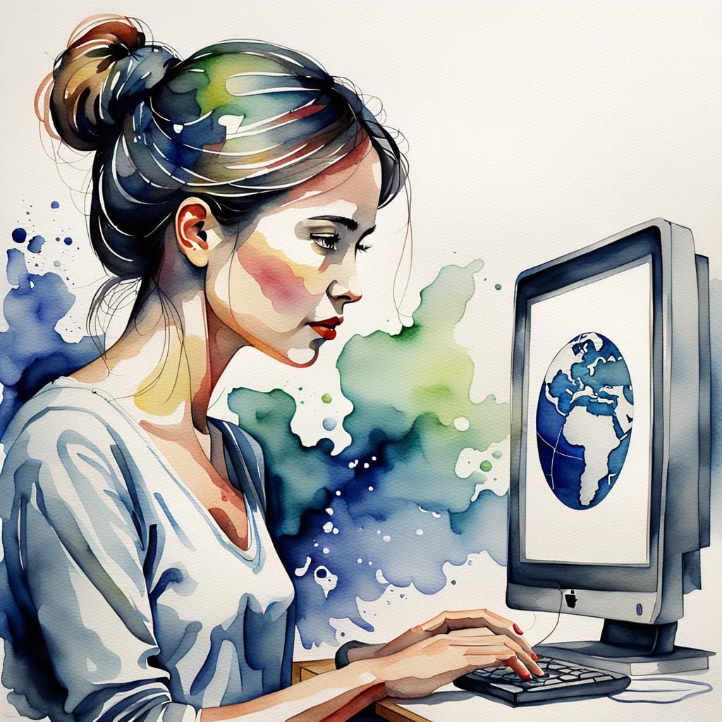 Apple Computer, Internet Connection in Watercolour