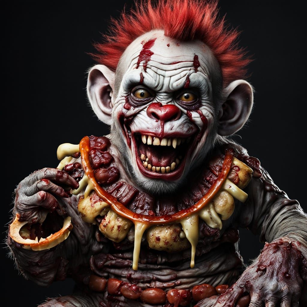 Cyberpunk Zombie Monkey Devours Bloody Spareribs