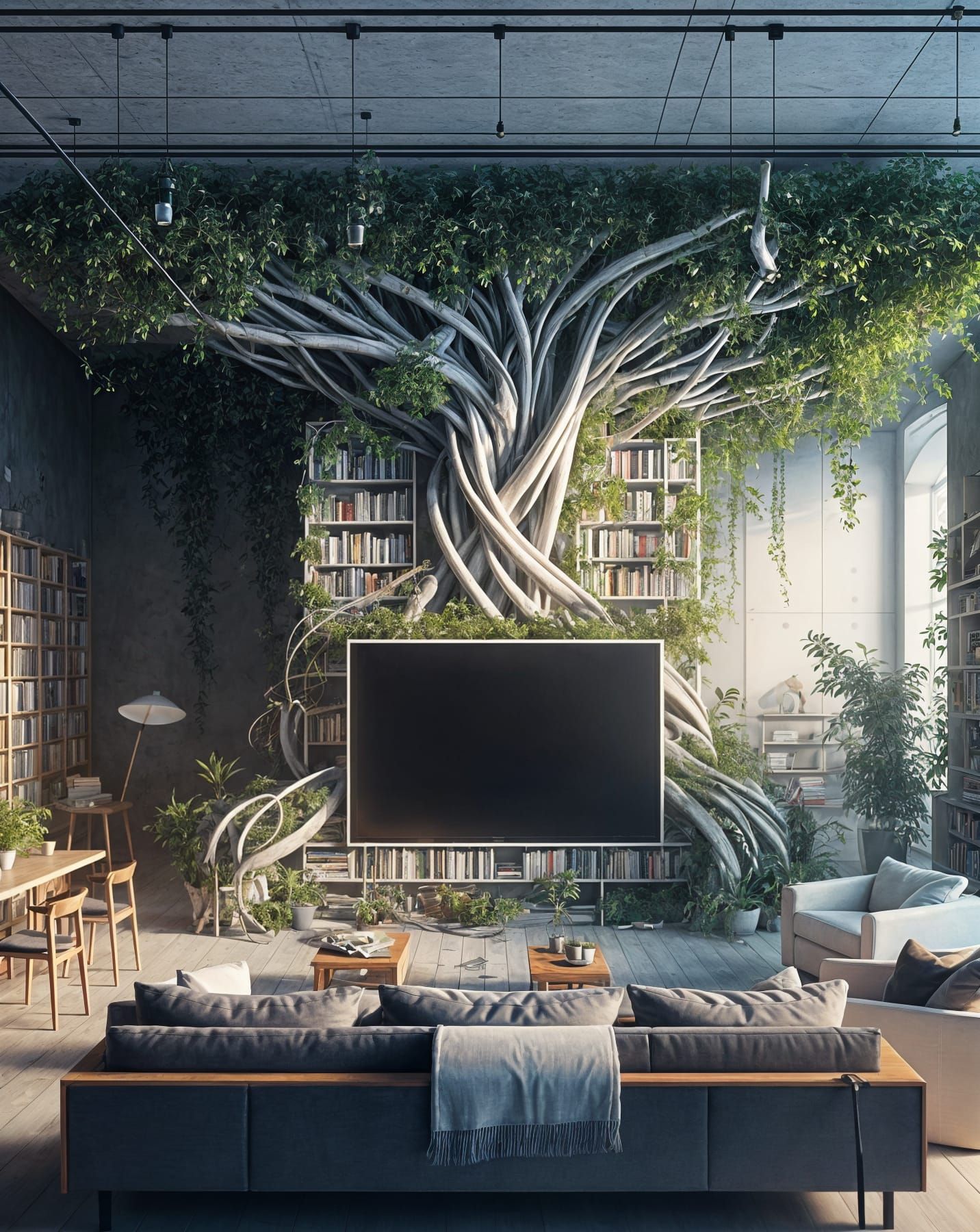 Hyperrealistic Living Room Reclaimed by Nature