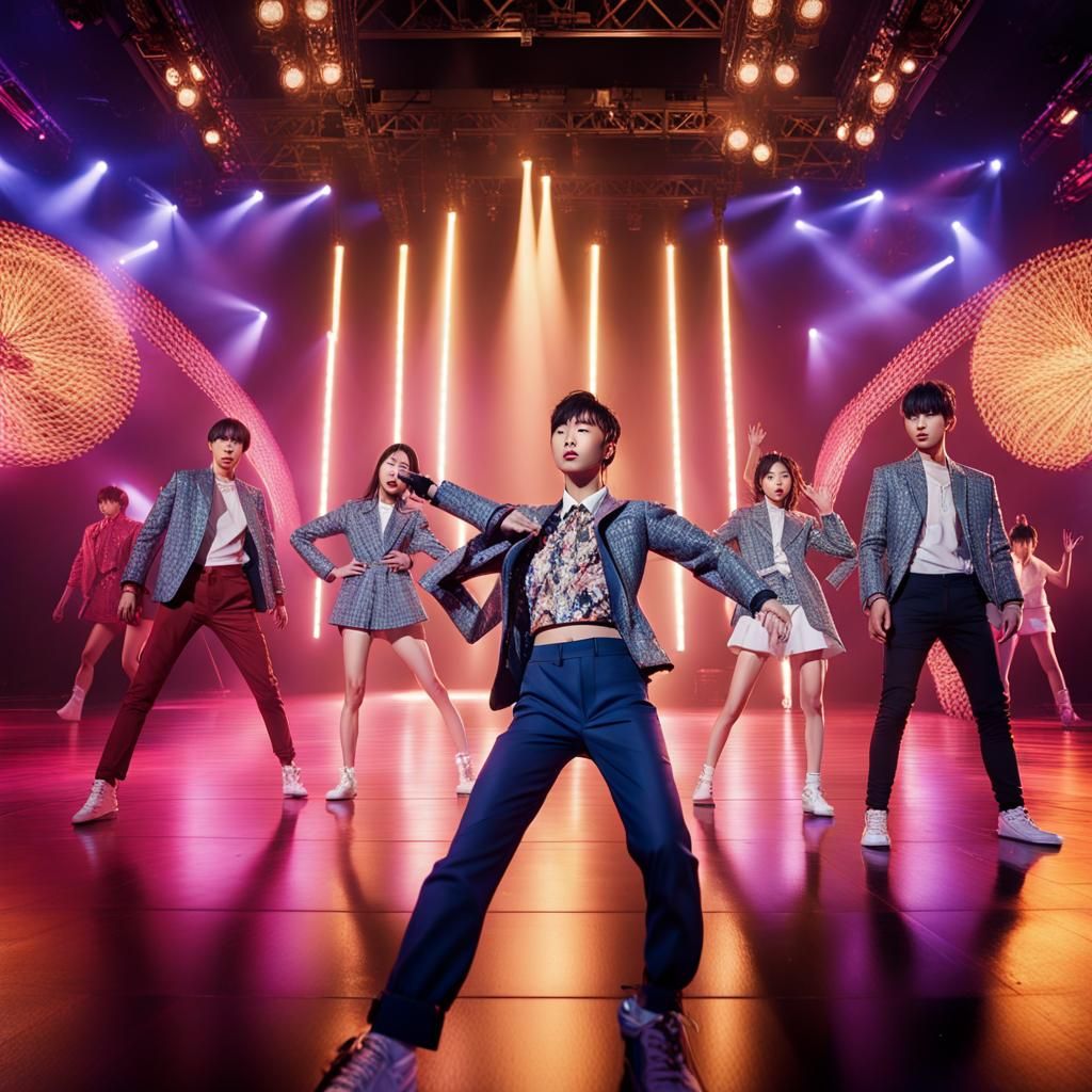 Electrifying K-Pop Performance in Hyperrealistic Photo