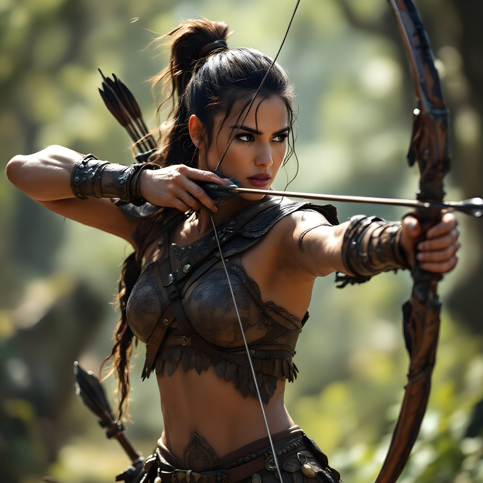 Amazonian Archer Prepares for Battle in Ultra-Realistic 4K