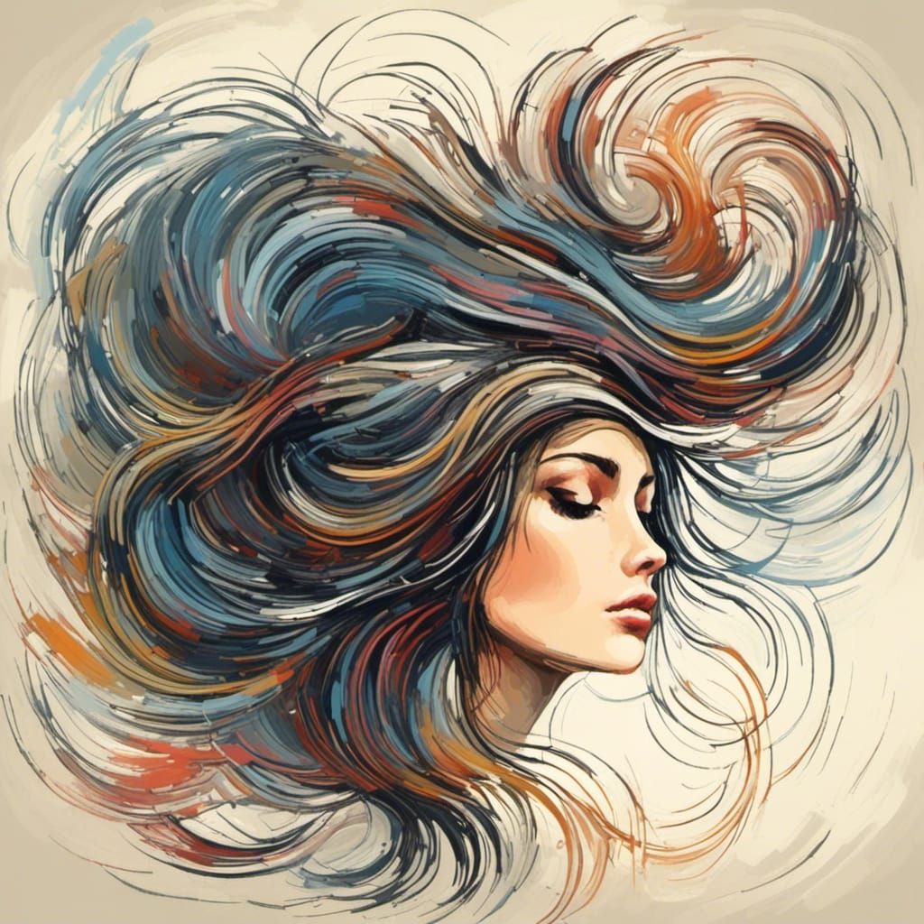Swirling Haired Beauty in Vector Style