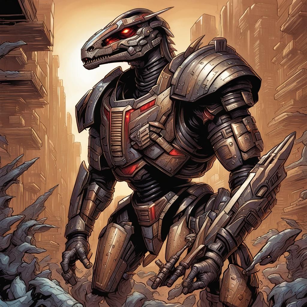 Dinobot Commander in Comic Book Art Style
